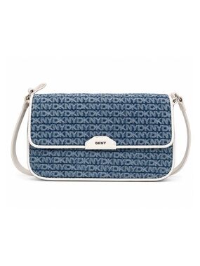 DKNY Blue Logo Jacquard Crossbody with White Trim